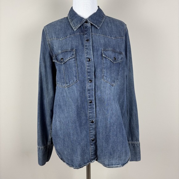 Nili Lotan x Target Shirt Women Medium Denim Snap Button Up Down Western Cowgirl - Picture 1 of 10